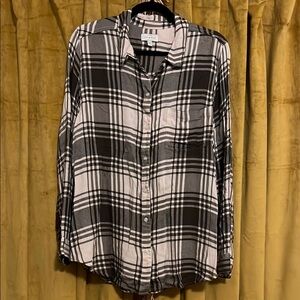 Lucky Brand Black and White Plaid Button Down Shirt